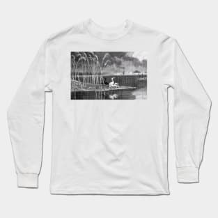 Egrets on the lake in dark dimension Long Sleeve T-Shirt